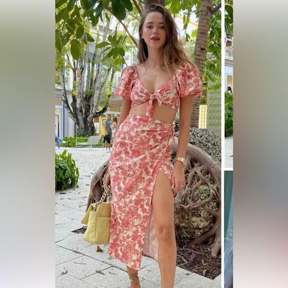 V. Chapman apple blossom flower print tie front crop top + skirt set size 2 XS - Picture 8 of 9